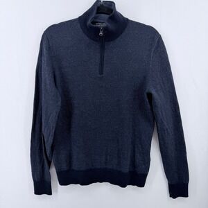 Banana Republic Mens Italian Merino Baruffa Quarter Zip Sweater Navy Blue Medium